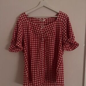 Red and White Ruffled Flutter Sleeve Blouse